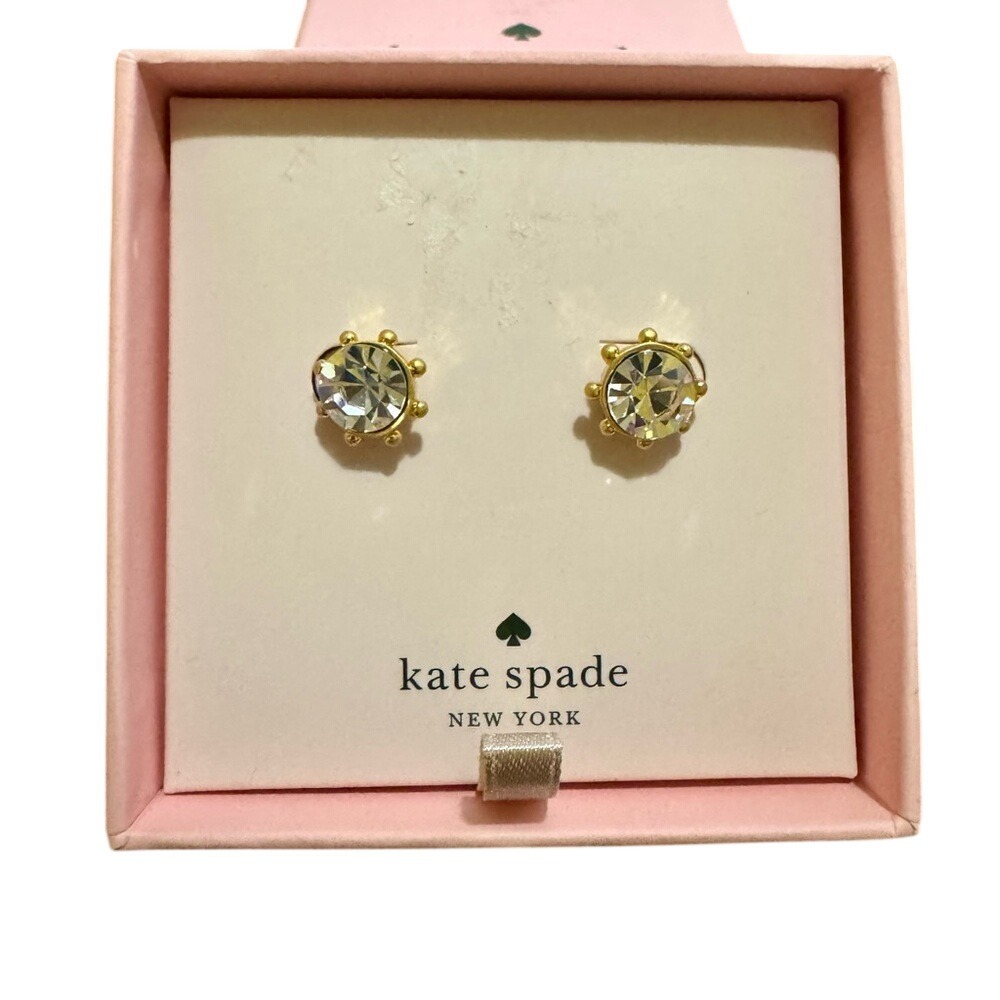 Kate Spade New Clear Sparkle Flying Colors Bezel Studs Gold Tone Metal